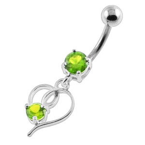 Round Gem in a Heart Navel Belly Button Piercing - Peridot