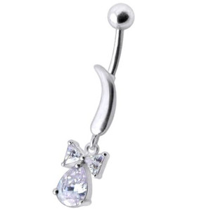 Silver Jeweled Bow Design Navel Ring Body Jewelry - Lavender