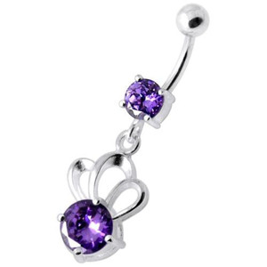 Single Jewel Bow Silver Navel Banana - Purple
