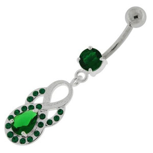 Tear Drop CZ with Fusion Infinity Dangling Navel Belly Button Ring - Emerald