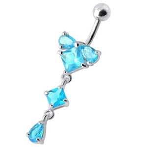 fashionable Jeweled Dangling With SS Bar Navel Body Jewelry Ring - Aqua