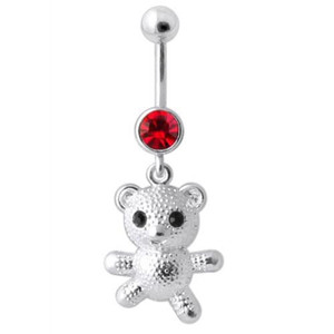 Teddy Bear Navel Belly Ring - Red