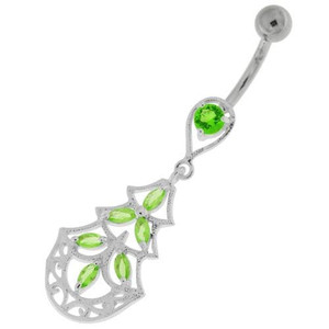 Three Steps Jeweled Chandelier Navel Belly Button Ring - Peridot