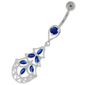 Three Steps Jeweled Chandelier Navel Belly Button Ring - Dark Blue