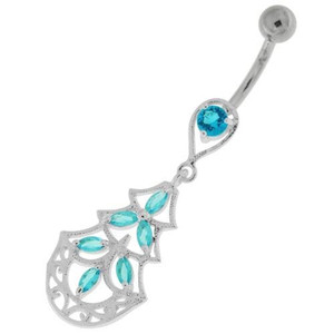 Three Steps Jeweled Chandelier Navel Belly Button Ring - Aqua