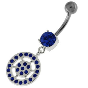 Sterling Silver Multi jeweled Round Pattern Belly Ring - Dark Blue