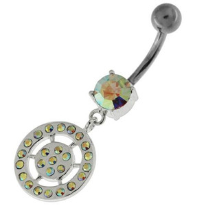 Sterling Silver Multi jeweled Round Pattern Belly Ring - Rainbow