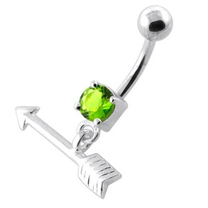 Trendy Arrow belly piercing ring - Peridot