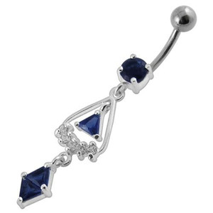 triangled Jewel Fancy Dangling Belly Ring - Dark blue