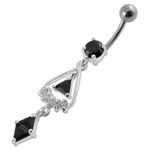 triangled Jewel Fancy Dangling Belly Ring - Black