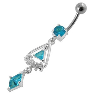 triangled Jewel Fancy Dangling Belly Ring - Aqua