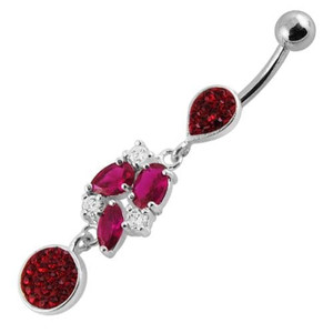  Fancy Dangling With SS Banana Navel Ring - Red