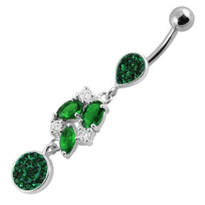  Fancy Dangling With SS Banana Navel Ring - Emerald