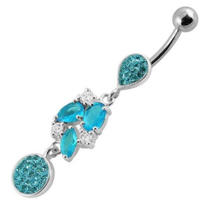  Fancy Dangling With SS Banana Navel Ring - Aqua