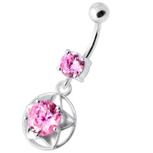 Tribal Star Jeweled Navel Belly Banana - Pink