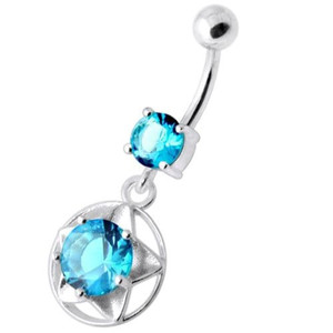 Tribal Star Jeweled Navel Belly Banana - Aqua