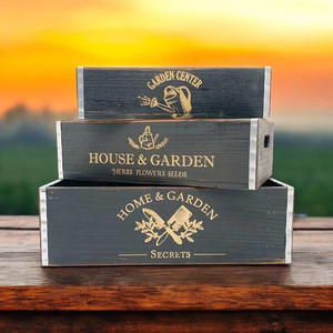 38/34/30CM SET 3 BLACK WOODEN TRAYS