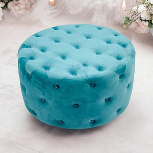 80X80CM BLUE BUTTONED ROUND FOOTSTOOL