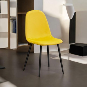 YELLOW FABRIC CHAIR BLACK METAL LEGS