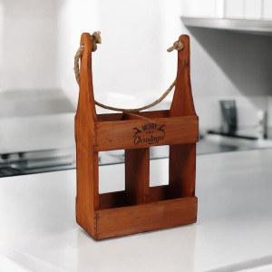 39CM WOODEN 2 BOTTLE WINE HOLDER