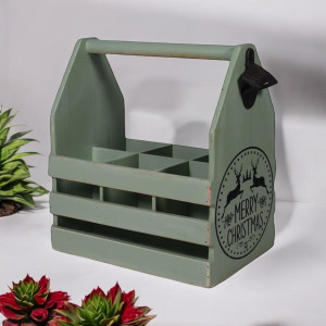 RUSTIC GREEN  6 BOTTLE HOLDER WITH OPENER