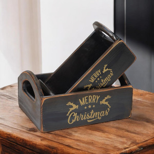 SET 2 BLACK WOODEN CRATES