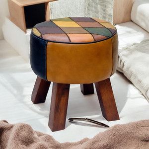 42CM LEATHER STOOL  Harlequin diamond pattern