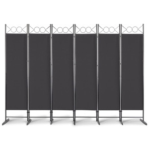5.74FT 6-Fold Top With Shape 130g Polyester Cloth Plastic Feet Carbon Steel Frame Foldable Screen Black