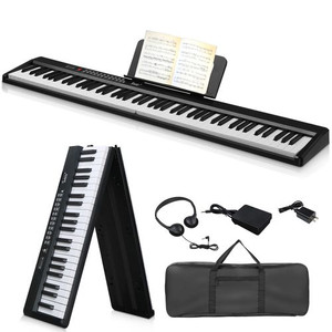 Glarry GPP-106 88 Key Folding Piano Semi-Weighted Standard Keyboards Digital Piano with MIDI Bluetooth, HandbagHeadphonefor Piano Lover Black color