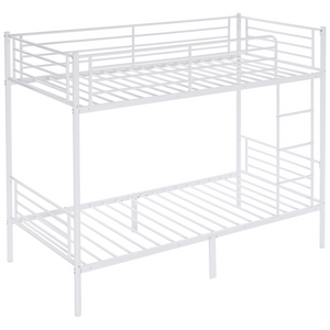 Twin Over Twin Bunk Bed for Kids Teens Adults, Heavy Duty Metal Bunk Bed with Ladder & Full-Length Guard Rail & Storage Space, White