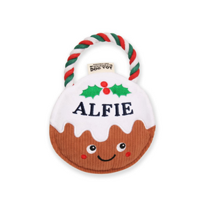 Pre-personalised Christmas Pudding Squeaky Dog Toy Gift - Alfie
