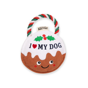 Pre-personalised Christmas Pudding Squeaky Dog Toy Gift - I love my dog
