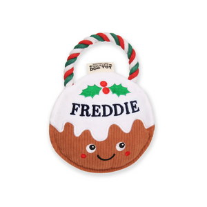 Pre-personalised Christmas Pudding Squeaky Dog Toy Gift - Freddie