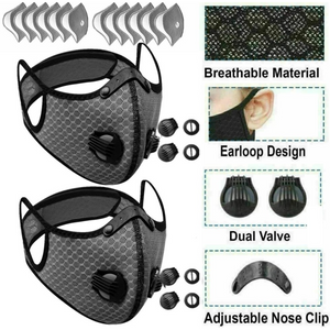 2 PackReusable Half Face Cover Mask w/ Filter Cycling Outdoor Sport Face Mask Grey