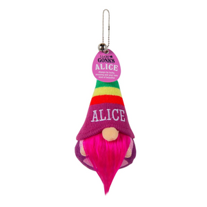 Pre-personalised Lucky Gonk Mascot Keyring For Bags and Backpacks - Alice