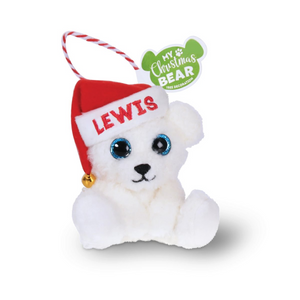 Pre-personalised My Christmas Bear Tree Plush Decoration Gift - Lewis