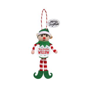 Pre-personalised Snowglobe Santa Elf Christmas Tree Decoration Gift - Willow