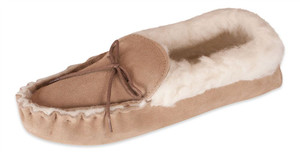 Nordvek Womens Sheepskin Suede Moccasin Slippers With Suede Sole - 418-100 - UK 3 / Camel