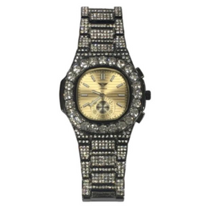 NY LONDON GENTS BLING WATCH PI-7644 GOLD/BLK
