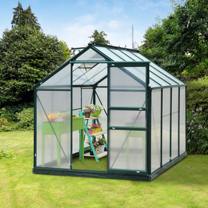 Clear Large Walk-In Greenhouse Garden Plants Grow Galvanized Base, Slide Door - 190cm x 252cm x 201cm