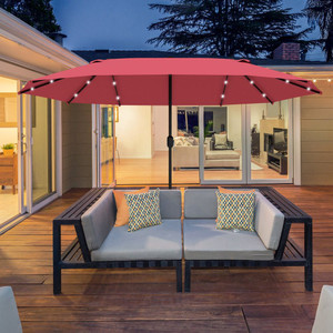 Garden Parasol 4.4m Double-Sided Sun Umbrella Patio Sun Shade LED Solar Light - Wine Red