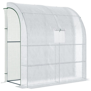 Walk-In Leanto Greenhouse Windows Doors 2 Tiers 4 Shelves 200x100x213cm White