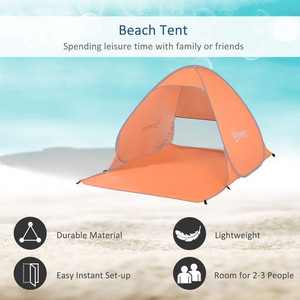 Outsunny Pop up Beach Tent, UV 30+ Sun Shelter with Carry Bag, 2x1.5m for 2-3 Person, Orange