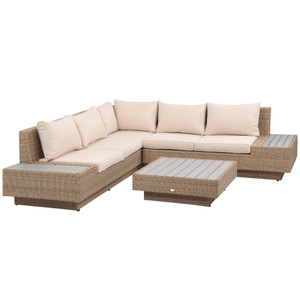 4Pcs Rattan Sofa Garden Set Coffee Table Chairs Loveseat Outdoor w/ Cushion - Beige