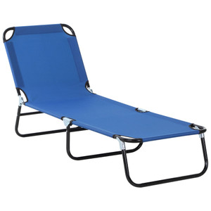 Portable Folding Sun Lounger 4-Position Adjustable Backrest Relaxer Recliner - Blue