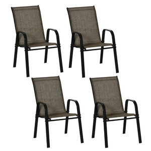 Outsunny Set of 4 Garden Dining Chair Set Outdoor w/ High Back Armrest Grey - Mixed Brown