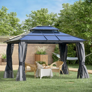 3.6x3m Polycarbonate Hardtop Patio Gazebo Steel Frame Net Sidewalls