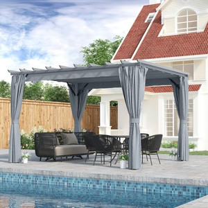3.6 x 3m Pergola Gazebo Retractable Canopy Curtains, Aluminum, Dark Grey