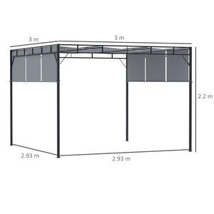3x3m Steel Pergola Gazebo Garden Retractable Roof Canopy Dark Grey