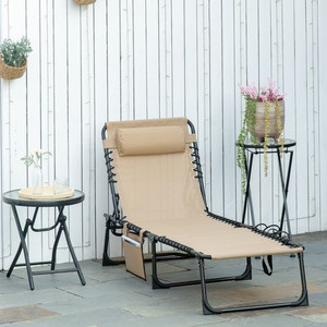 Portable Sun Lounger, Adjustable Backrest PillowBeige